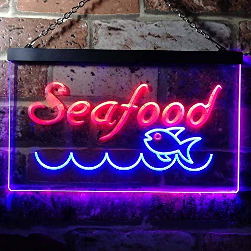 Fish Seafood Restaurant Dual LED Neon Light Sign